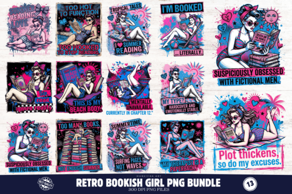 Download Retro Bookish Girl PNG Illustrations - Girl Collection