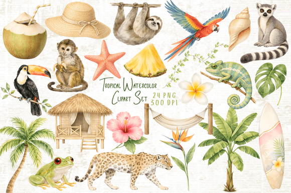 Download Tropical Watercolor Clipart Set PNG - Clipart set png Collection