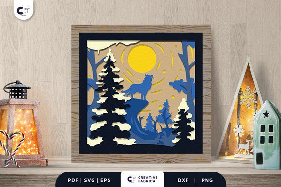 Download Wolf in the Winter Forest 3D Shadow Box - Premium Bundle