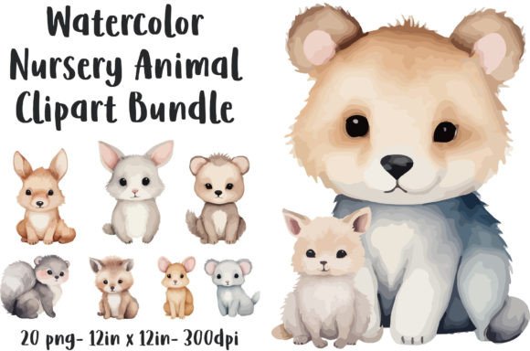 Download Watercolor Nursery Animal Clipart Bundle - Watercolor nursery Collection