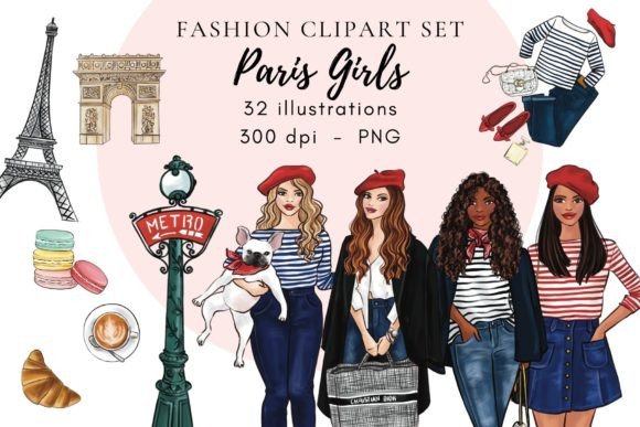 Download Paris Girls Fashion Clipart Set PNG - Clipart set png Collection