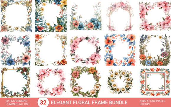 Download Elegant Floral Frame Bundle PNG - Elegant floral frame Collection