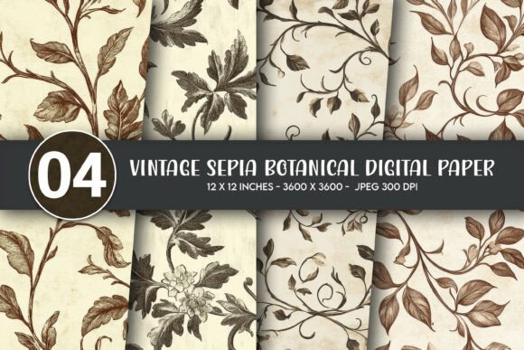 Download Vintage Sepia Botanical Digital Paper - Botanical Collection