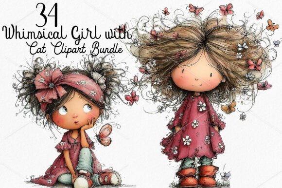 Download Whimsical Girl with Butterfly Clipart - Premium Resources
