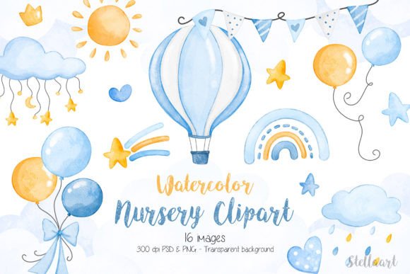 Download Watercolor Nursery Clipart for Baby Boy - Watercolor nursery Collection