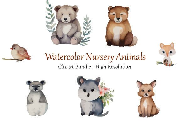Download Watercolor Nursery Animal Clipart - Watercolor nursery Collection