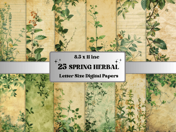 Download Spring Herbal Botanical Digital Paper - Botanical Collection