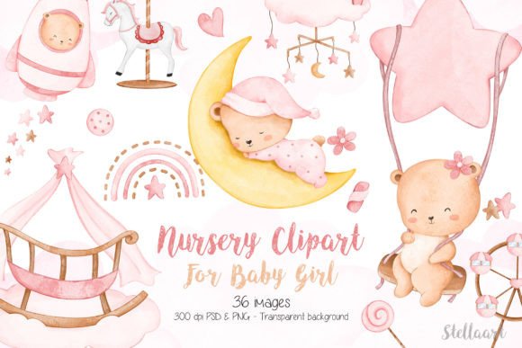 Download Watercolor Nursery Clipart for Baby Girl - Watercolor nursery Collection