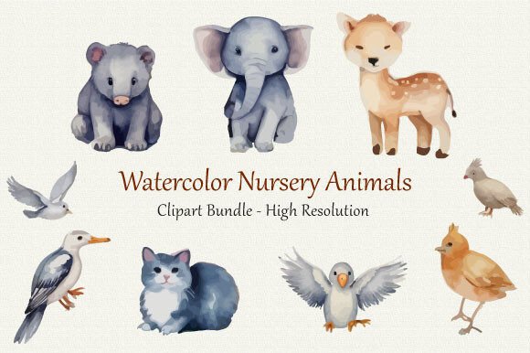 Download Watercolor Nursery Animal Clipart - Watercolor nursery Collection